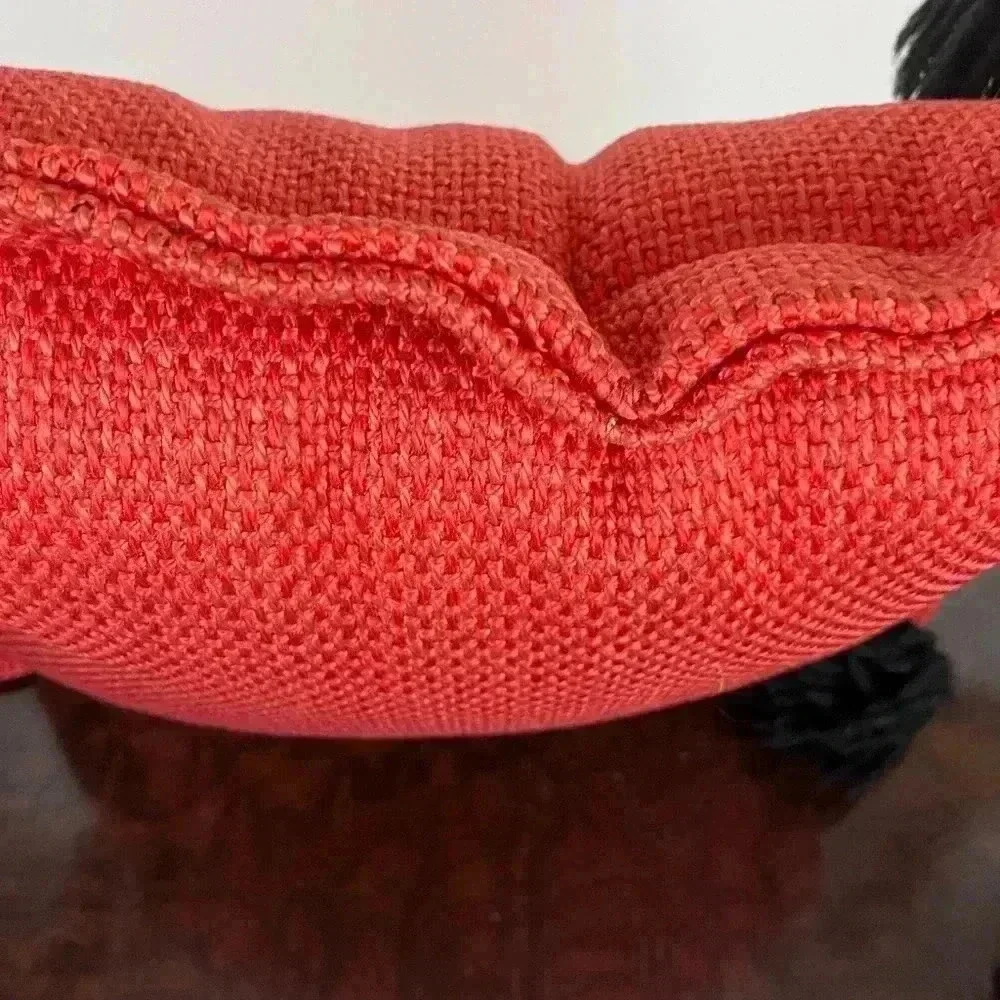 VTG Burlap Throw Pillows (2) Tassels Handmade Red And Pink Grannycore Maximalist